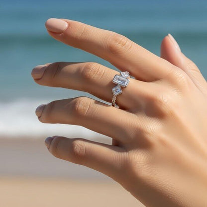 Ring Glitter Squares - Zilver
