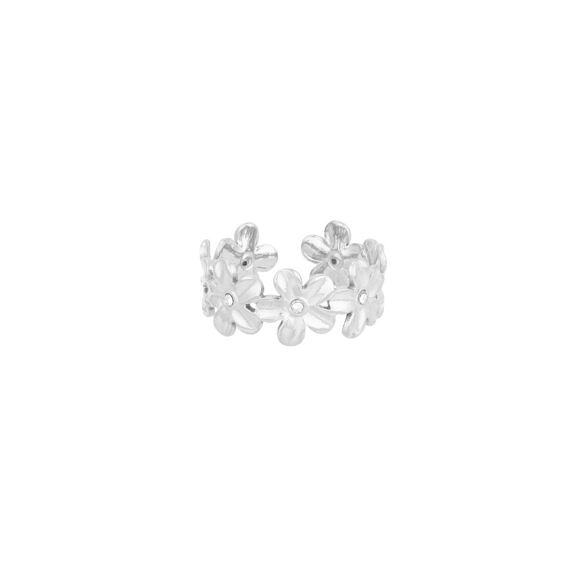 Ring little flowers strass - Zilver Ring