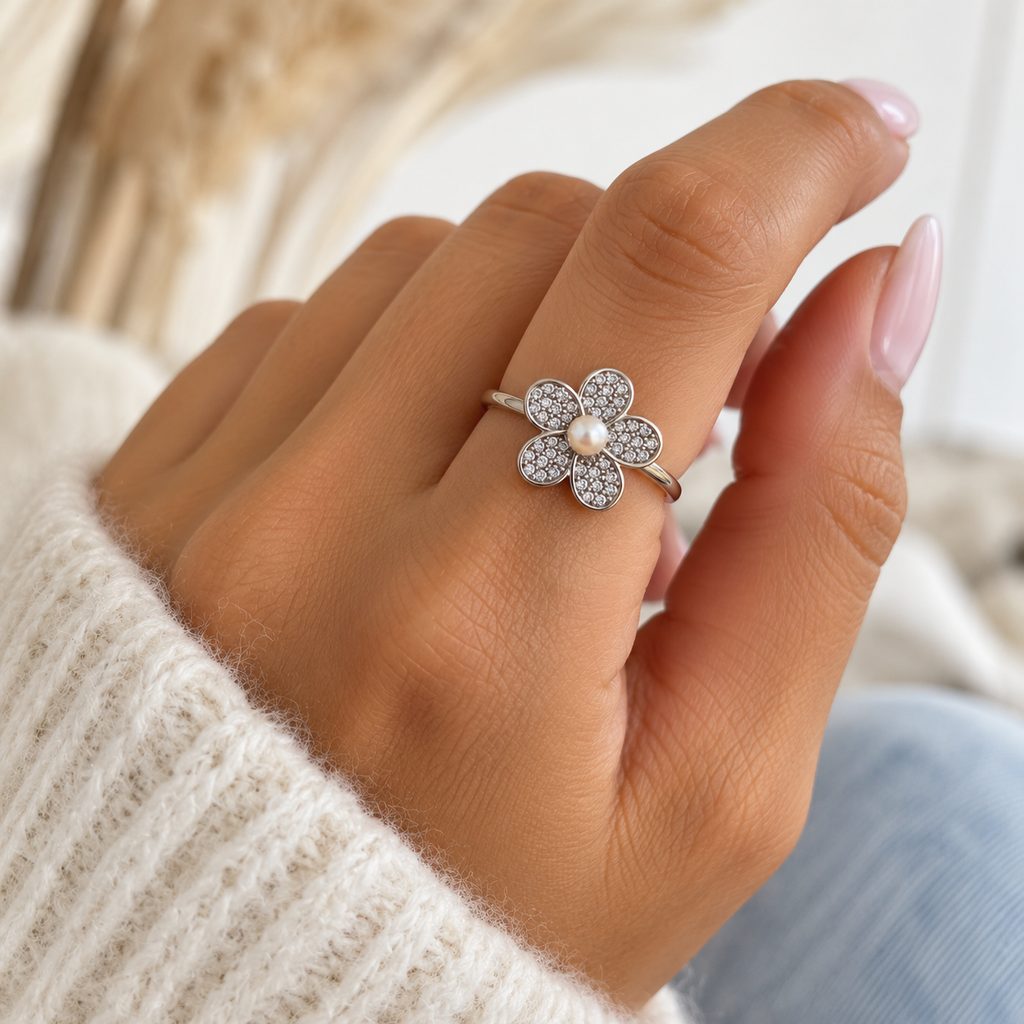 Ring Shiny Flower - Zilver Ring