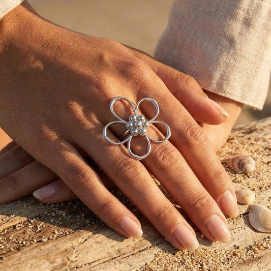 Ring Statement Flower - Zilver Ring