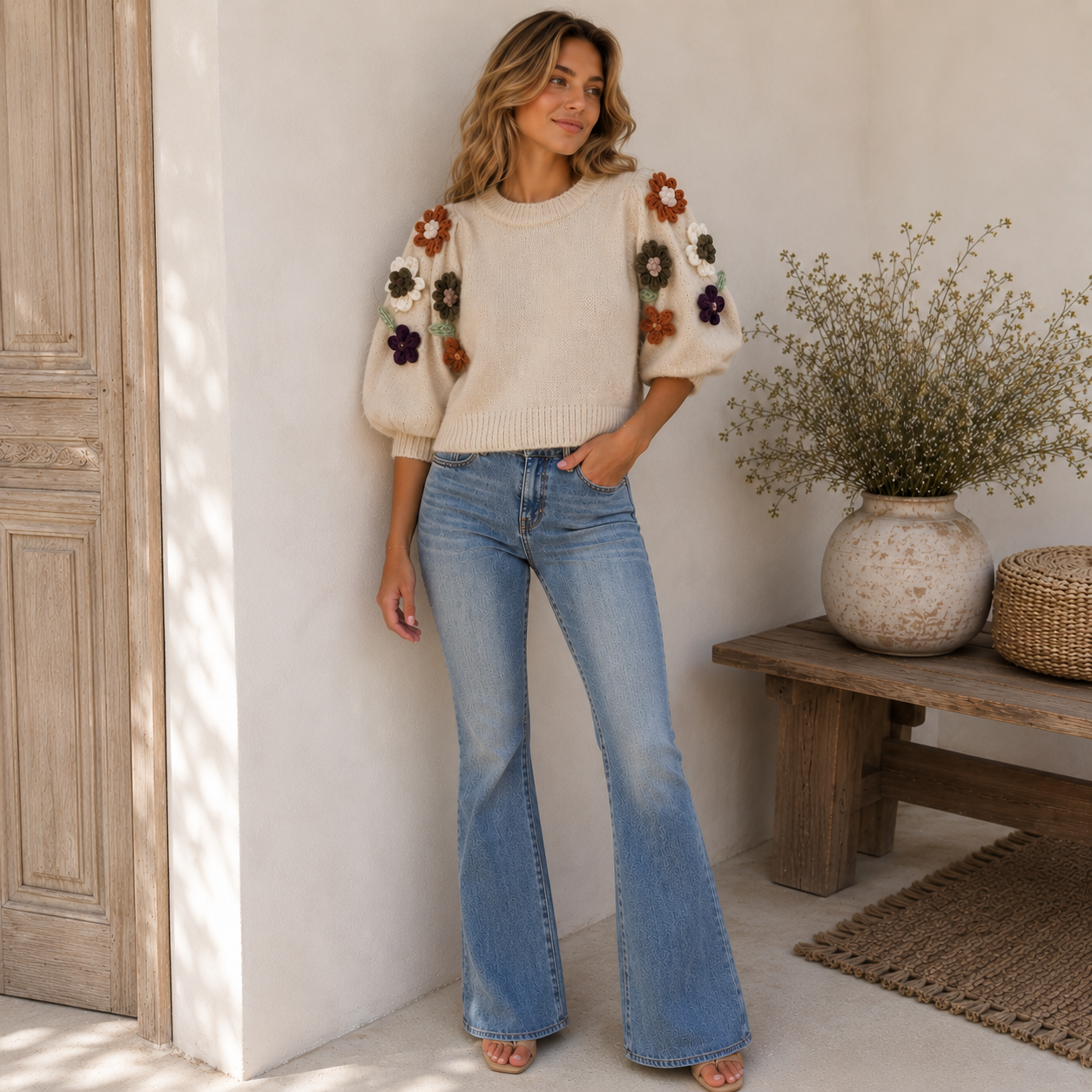 Bloemen Trui Ecru Sweater
