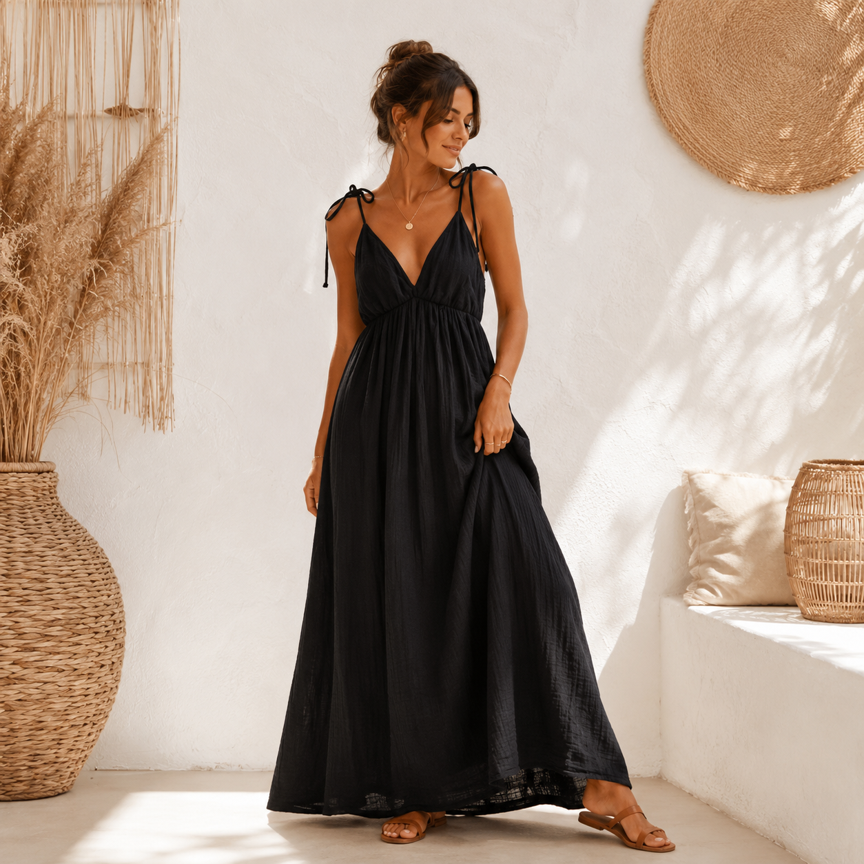 Maxi Jurk Cotton Gauze - Zwart rokken