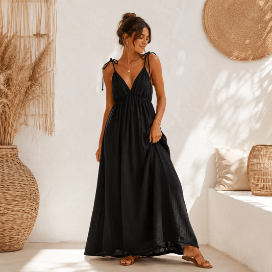 Maxi Jurk Cotton Gauze - Zwart rokken