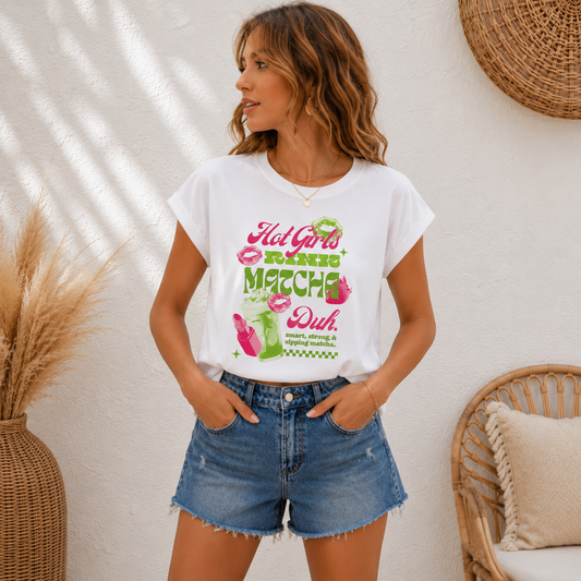 T-shirt Printed Hot Girls Drink Matcha Top