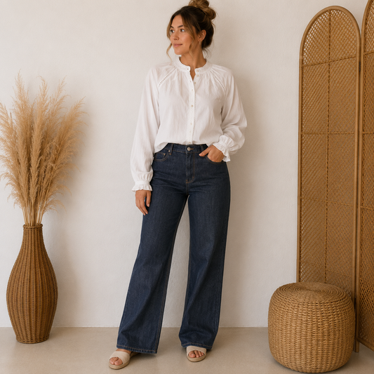 Jeans Redefined Mid Waist Wide Leg No Stretch - Dark Blue Jeans