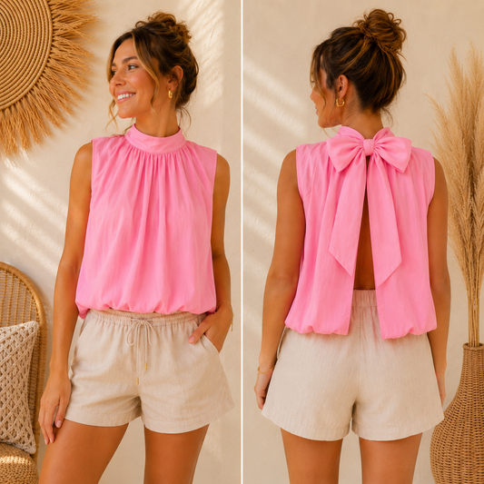 Roze Balloon Haltertop met Strik Tops