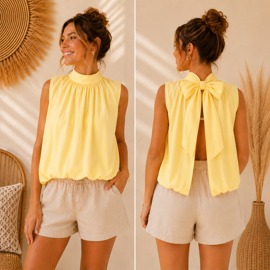 Gele Balloon Haltertop met Strik Tops