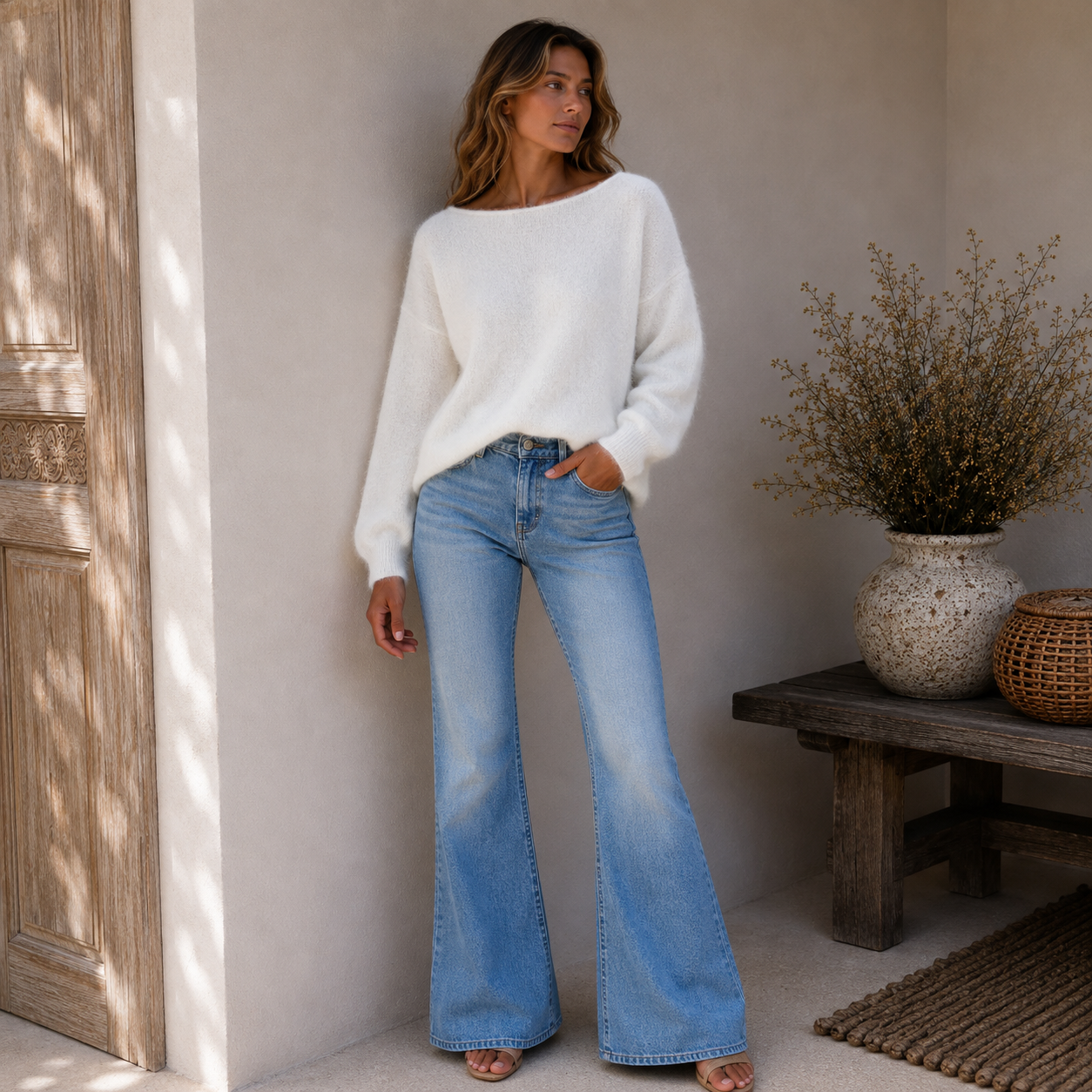 Oversized Knitted Sweater Wit trui