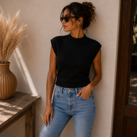 Basic Knit Top Zwart Tops