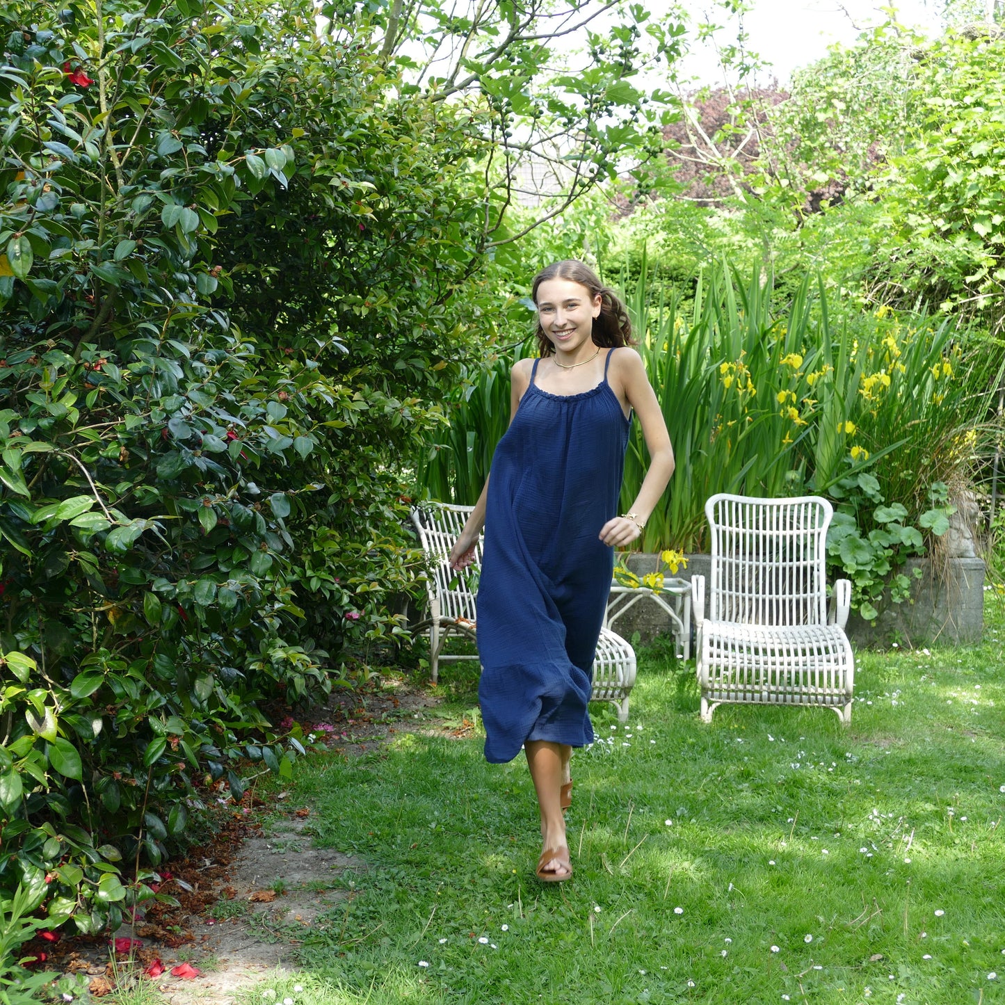 Maxi Jurk Cotton Gauze - Navy jurk