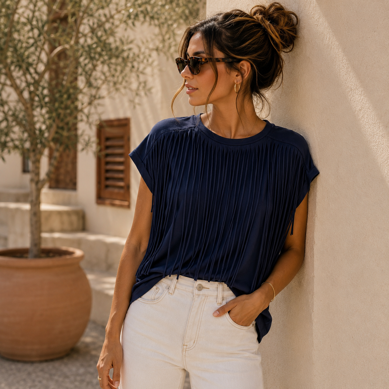 Franjes Top Navy Tops