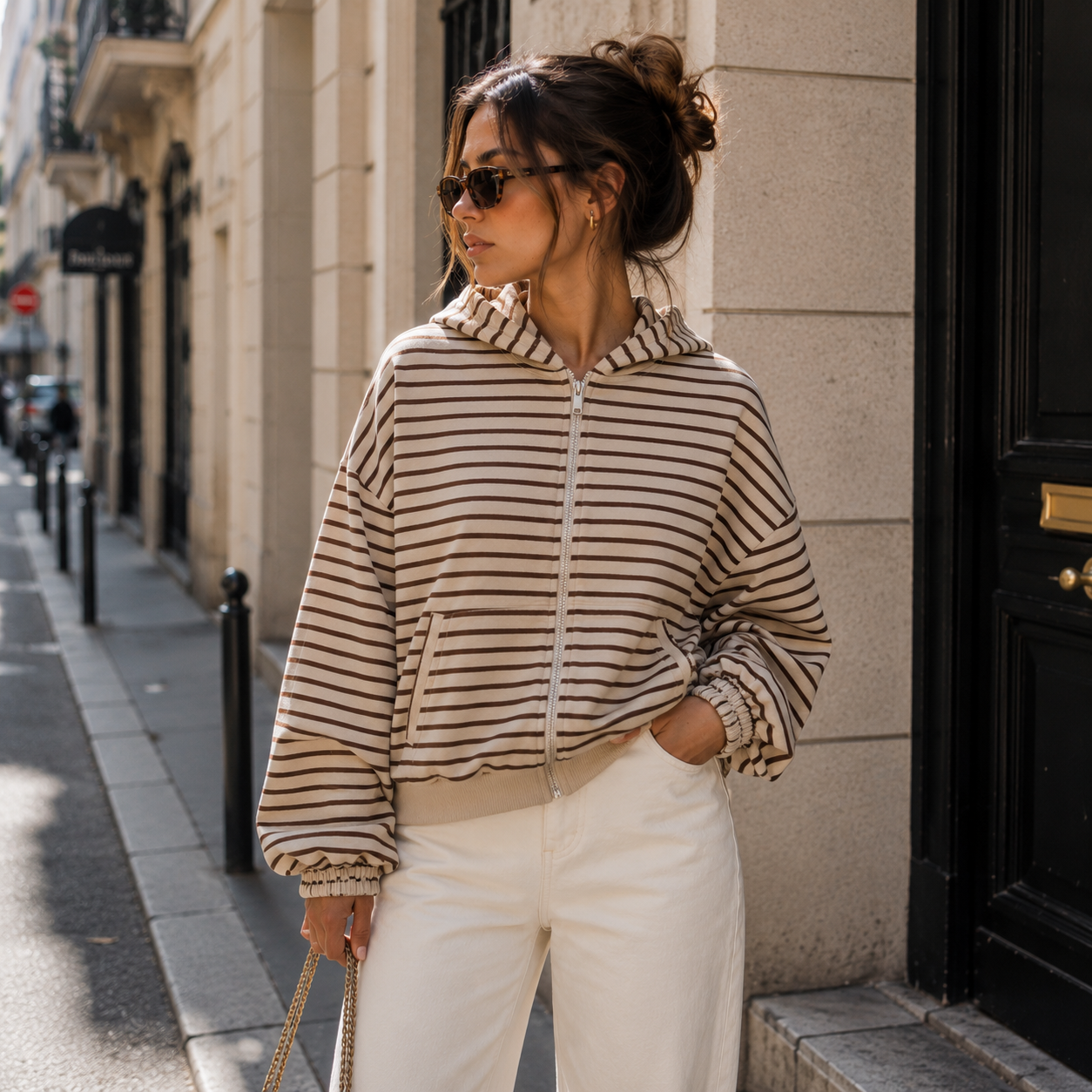 Oversized Gestreepte Hoodie Brown Sweater