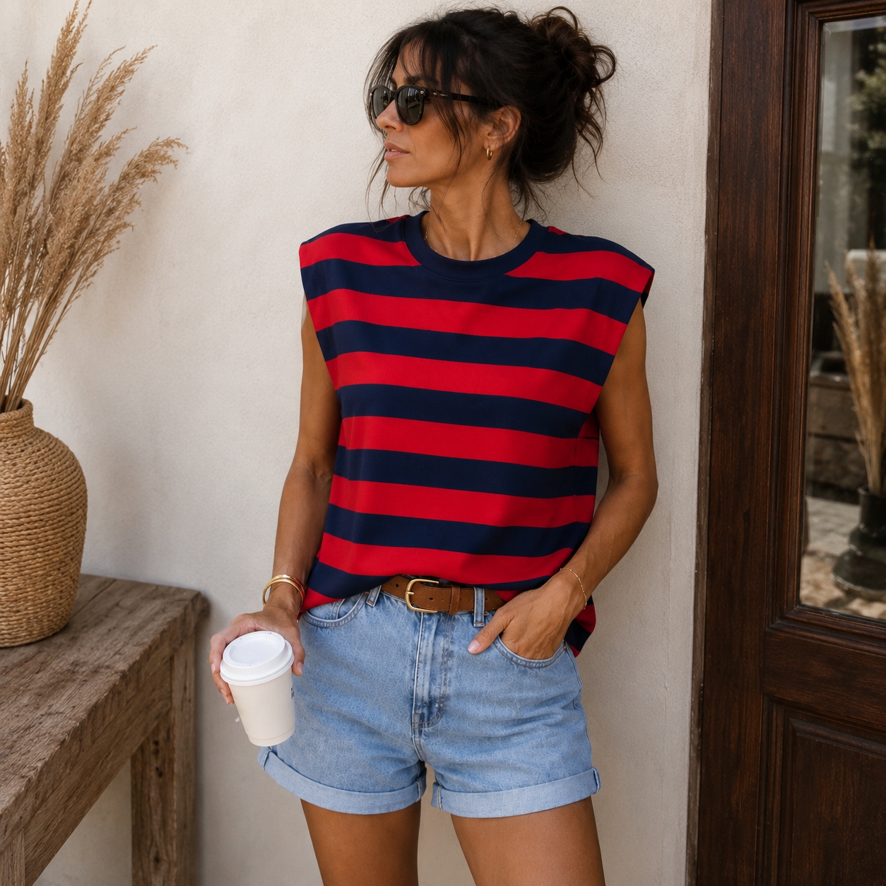 Oversized Striped Shirt Red/Navy Tops