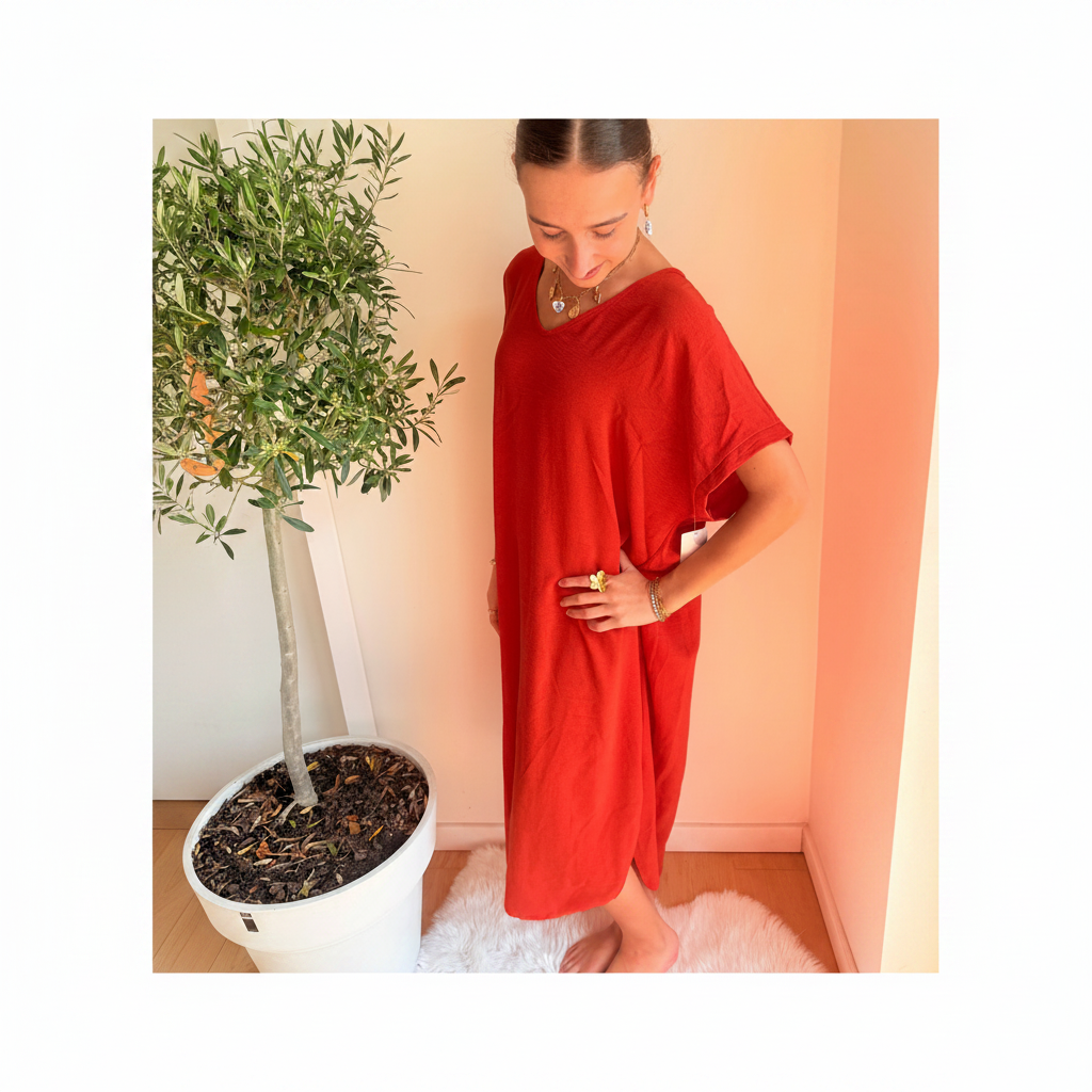 Midi Dress Korte Mouwen | One Size 36-48 Coral Jurken