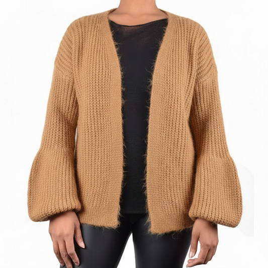 Camel Wollen Vest met Pofmouwen cardigan