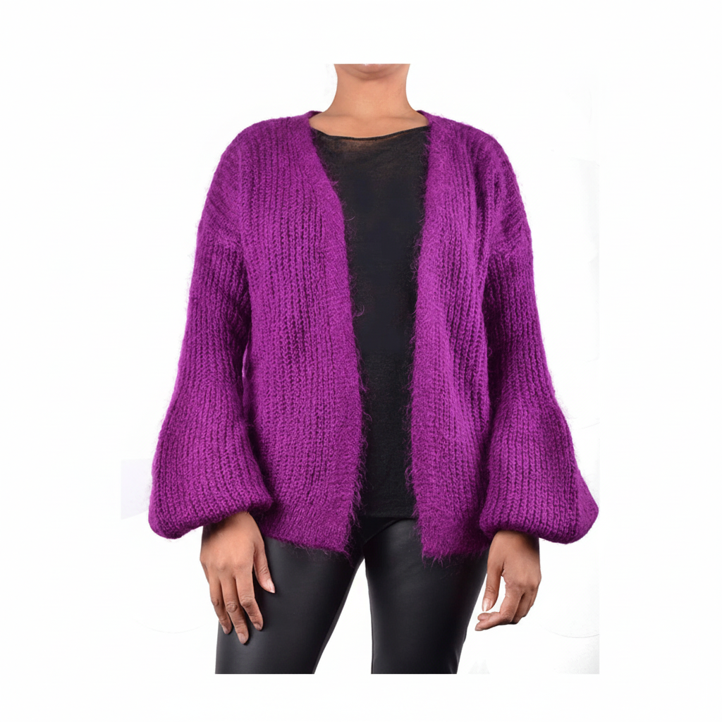 Magenta wollen vest met pofmouwen cardigan