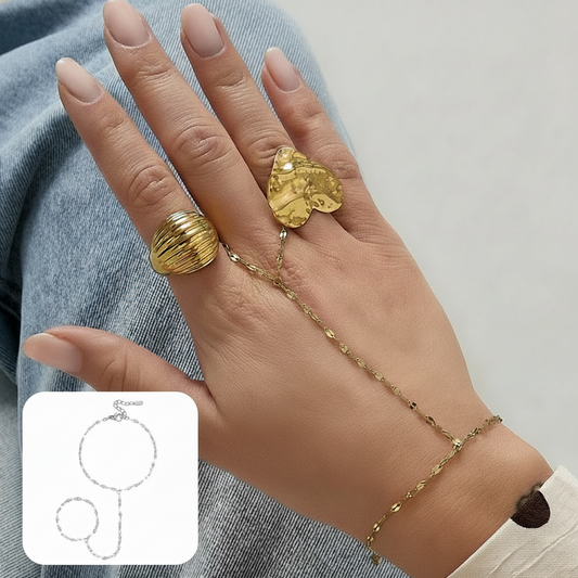 Chunky Hand Chain met Ring - Goud of Zilver Ketting