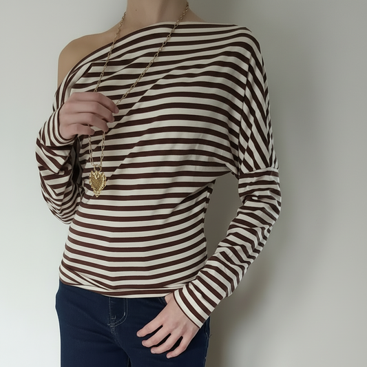 Off Shoulder Gestreepte Top - Bruin top