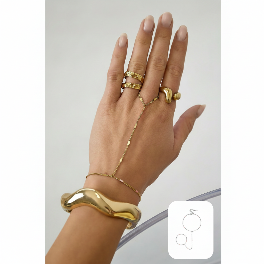 Hand Chain Streepjes met Roze - Goud of Zilver Armband