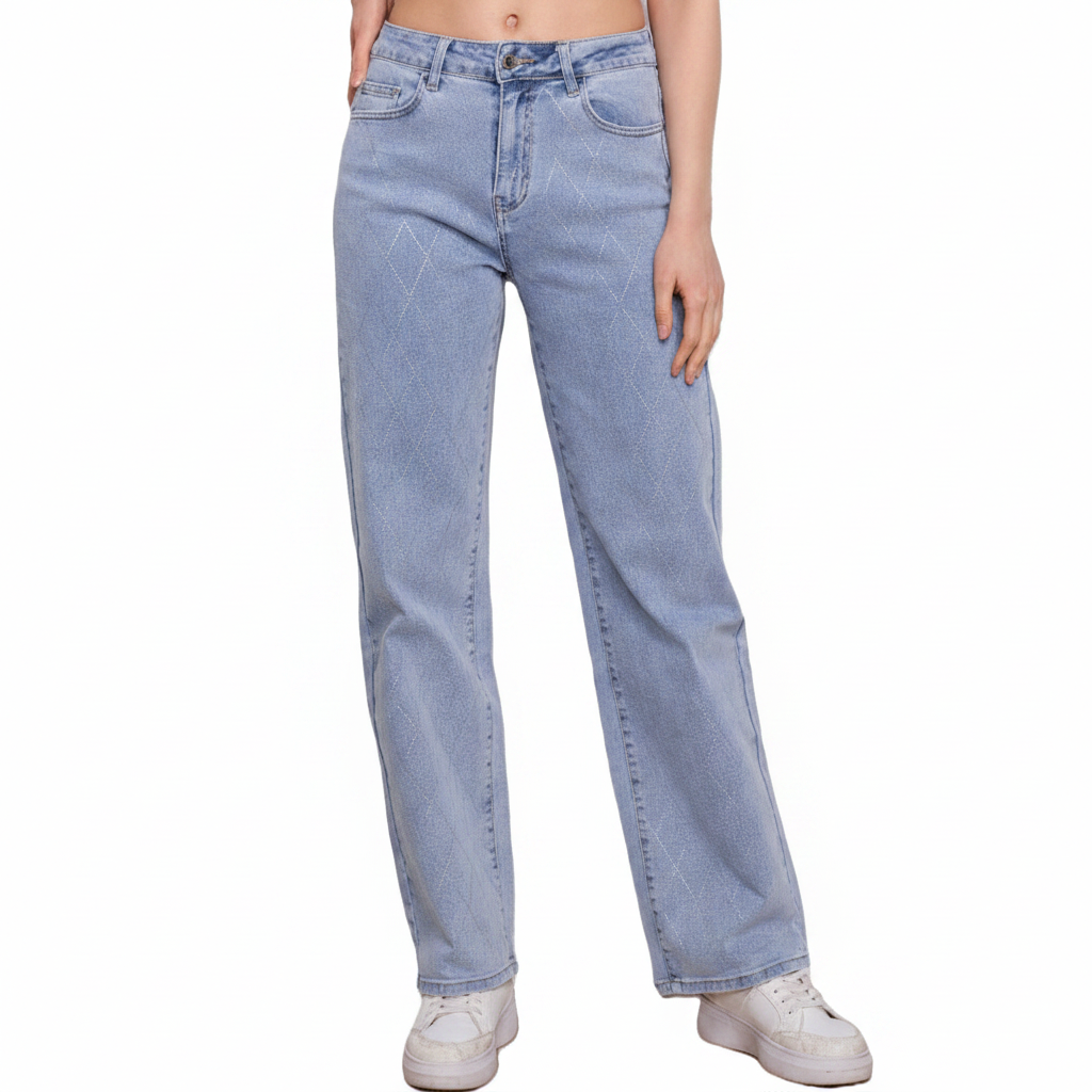Jeans Wide Leg Strass