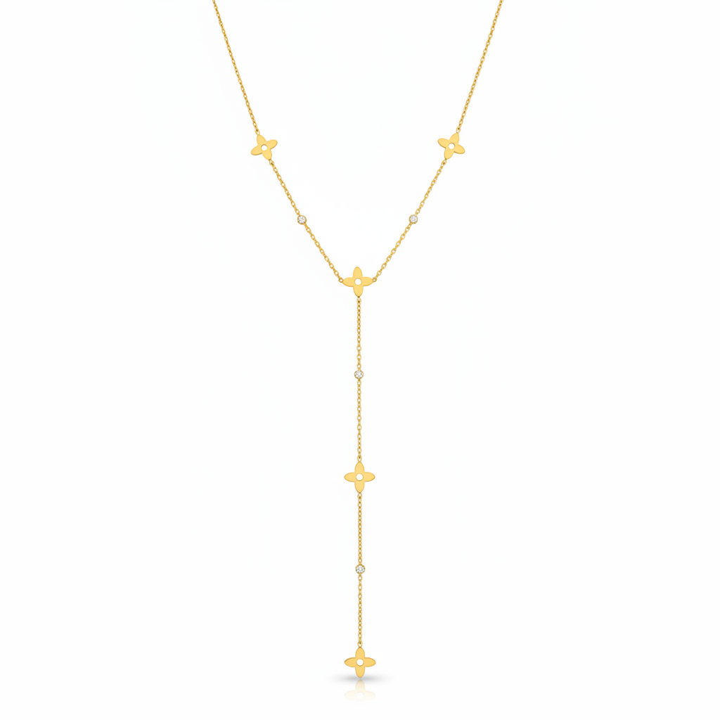 Lucky Clover Y-Necklace – Gold Ketting