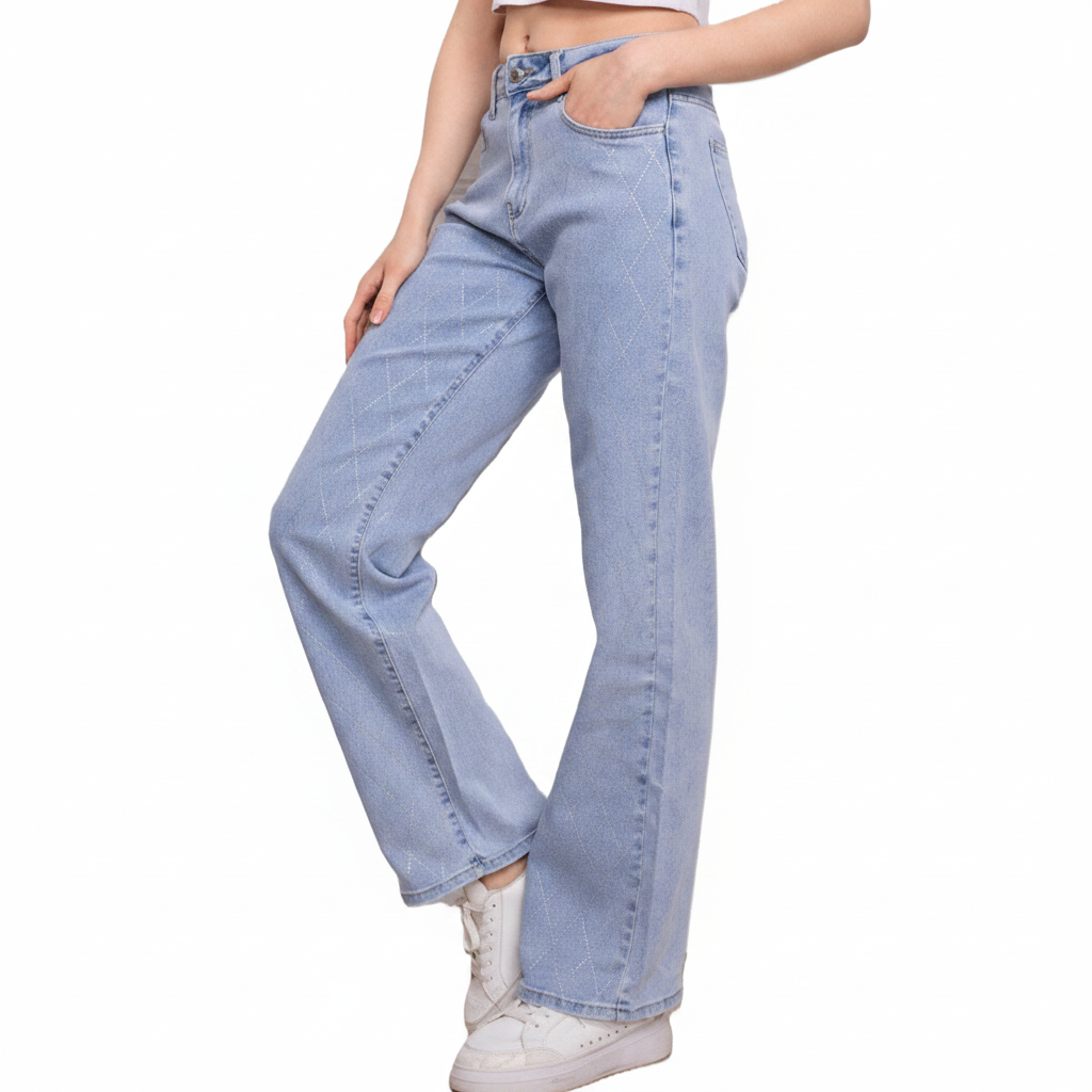 Jeans Wide Leg Strass