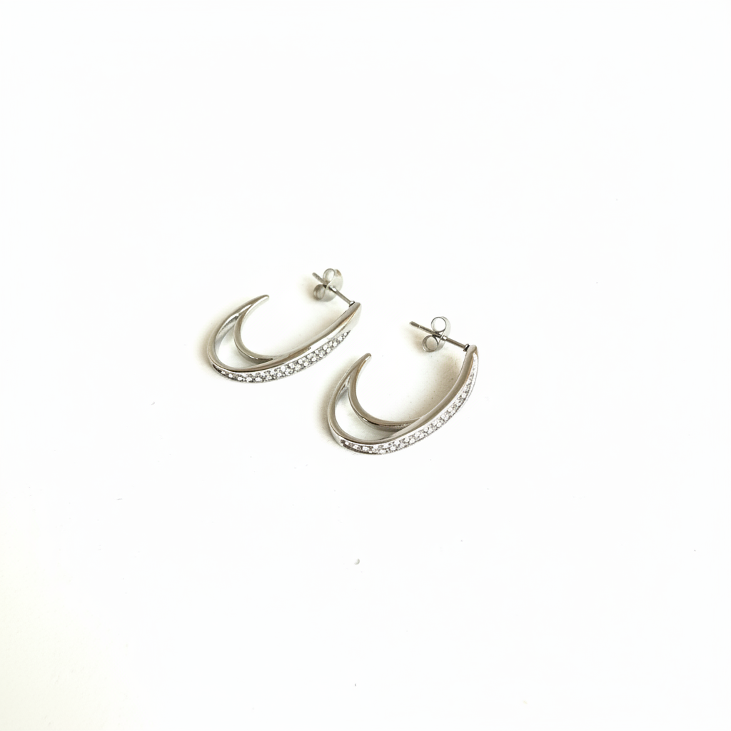 Oorbellen oval strass hoops - Zilver Oorbellen