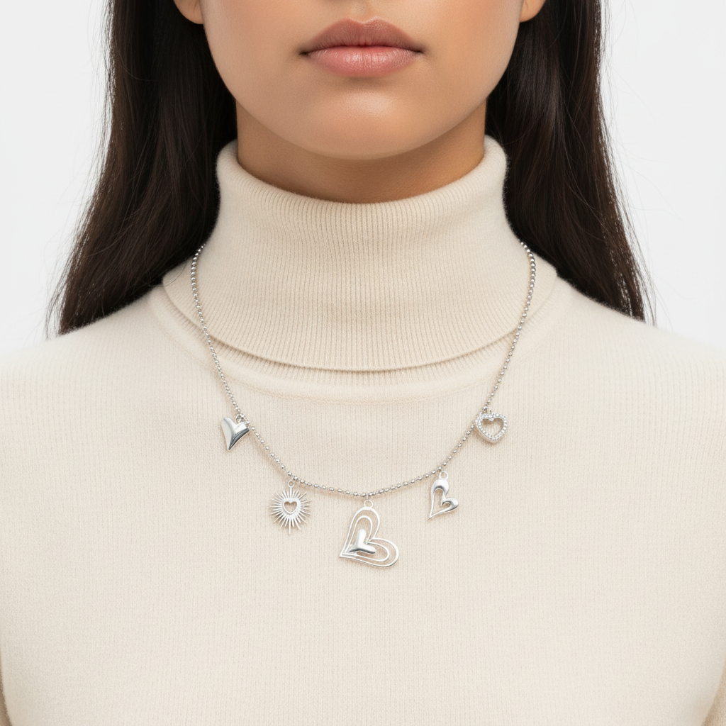 Bedelketting Hearts Zilver ketting