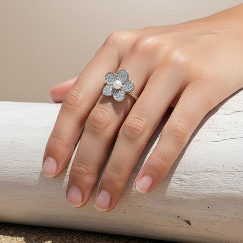 Ring Shiny Flower - Zilver Ring